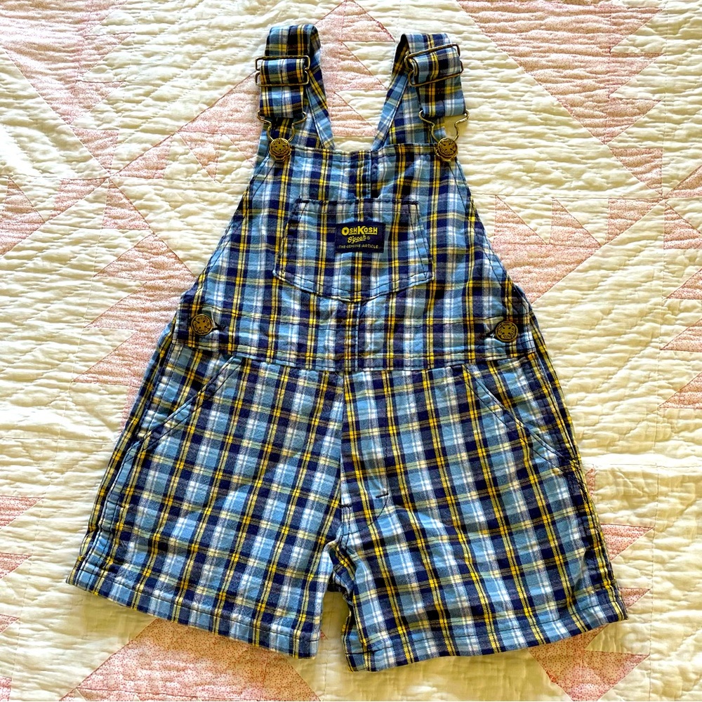 Blue plaid vintage Oshkosh shortalls